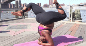 large persn doing yoga
